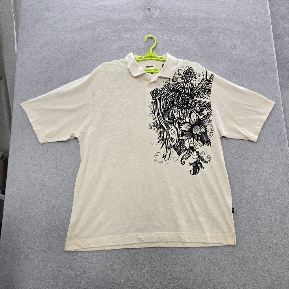 VINTAGE‎ Karl Kani Gold Men Polo Shirt 2X Beige Grunge Floral Cross Y2K